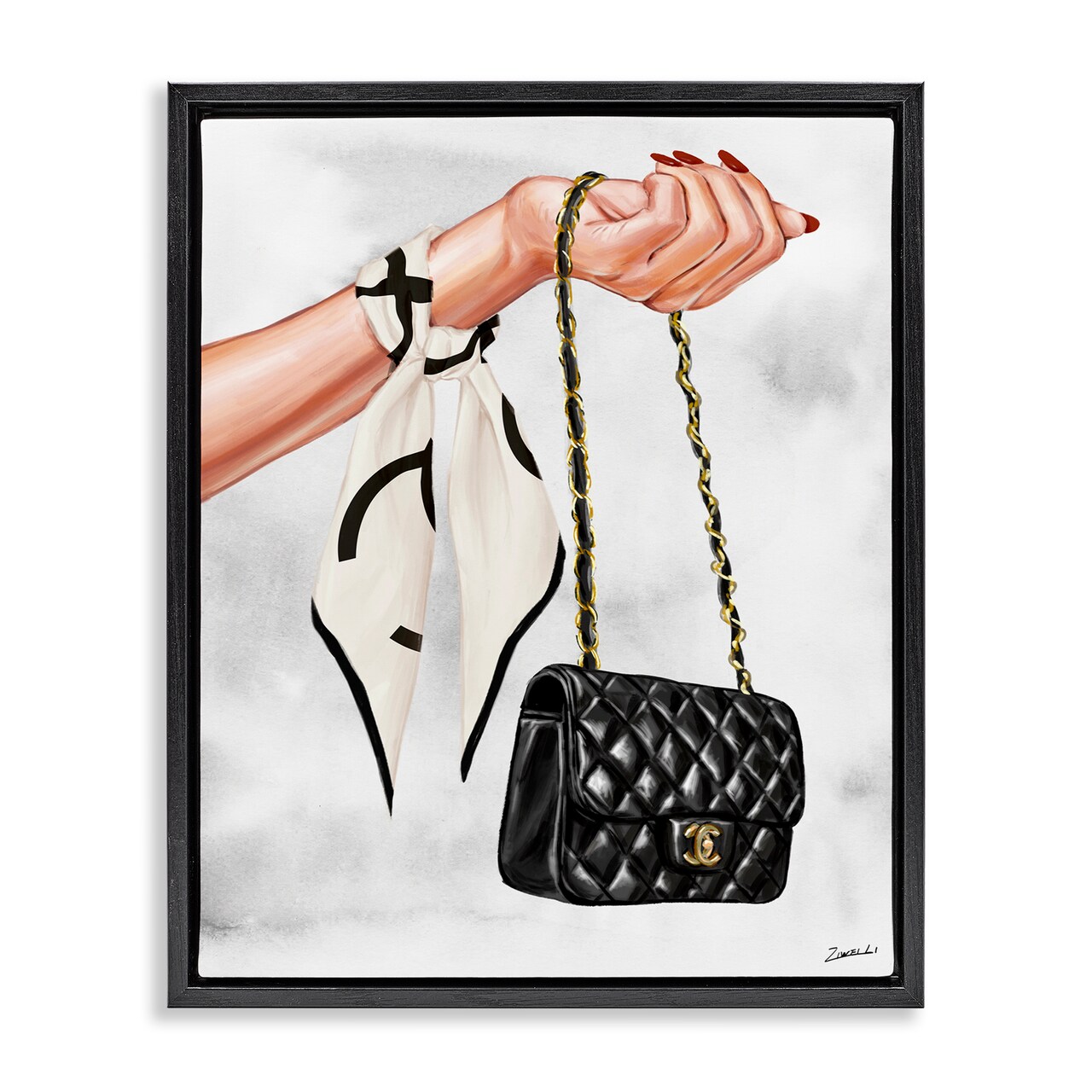 Stupell Industries Black Handbag on Wrist Framed Floater Canvas Wall Art Design by Ziwei Li